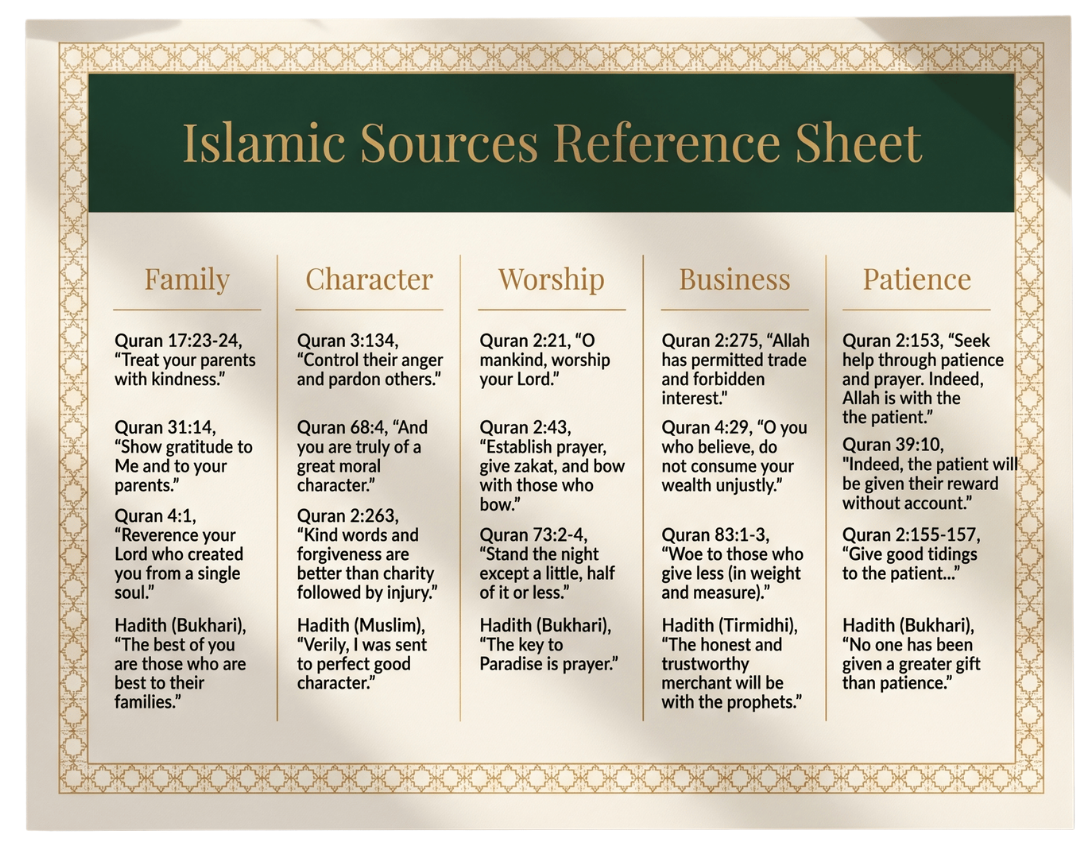 Islamic Sources Reference Sheet